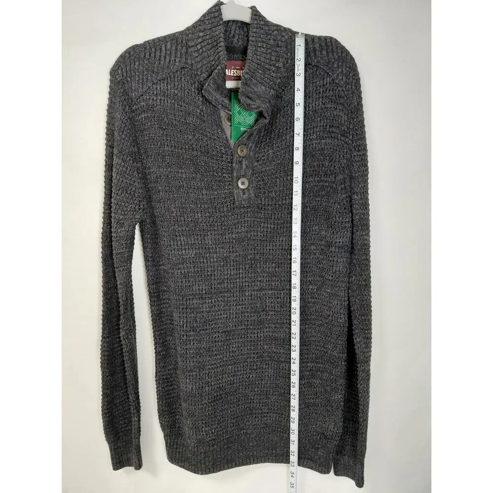 NWT Alesbury Acadia Waffle Henley Black Marled Waffle Sweater Men Size L